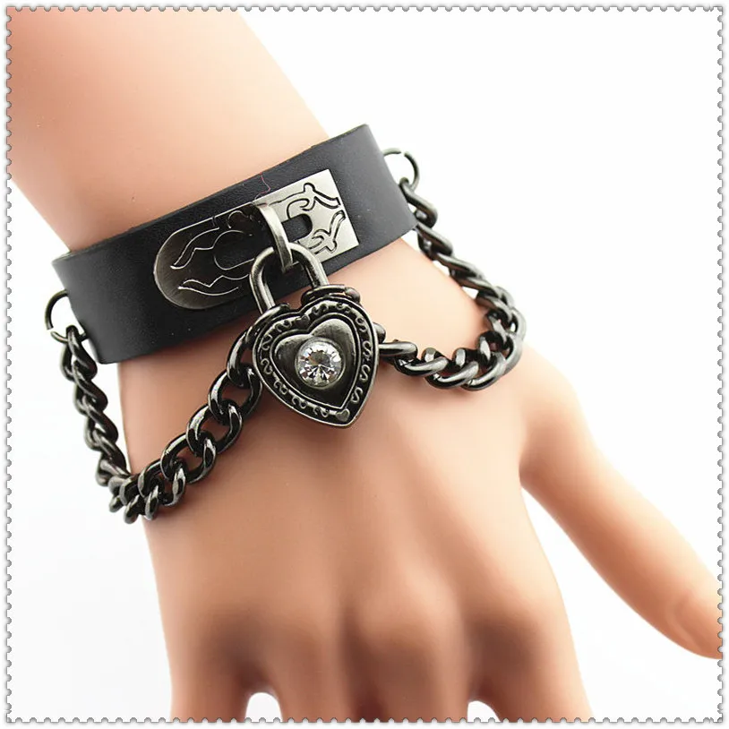 nana cosplay gothic punk fashion lock genuine leather hand ring