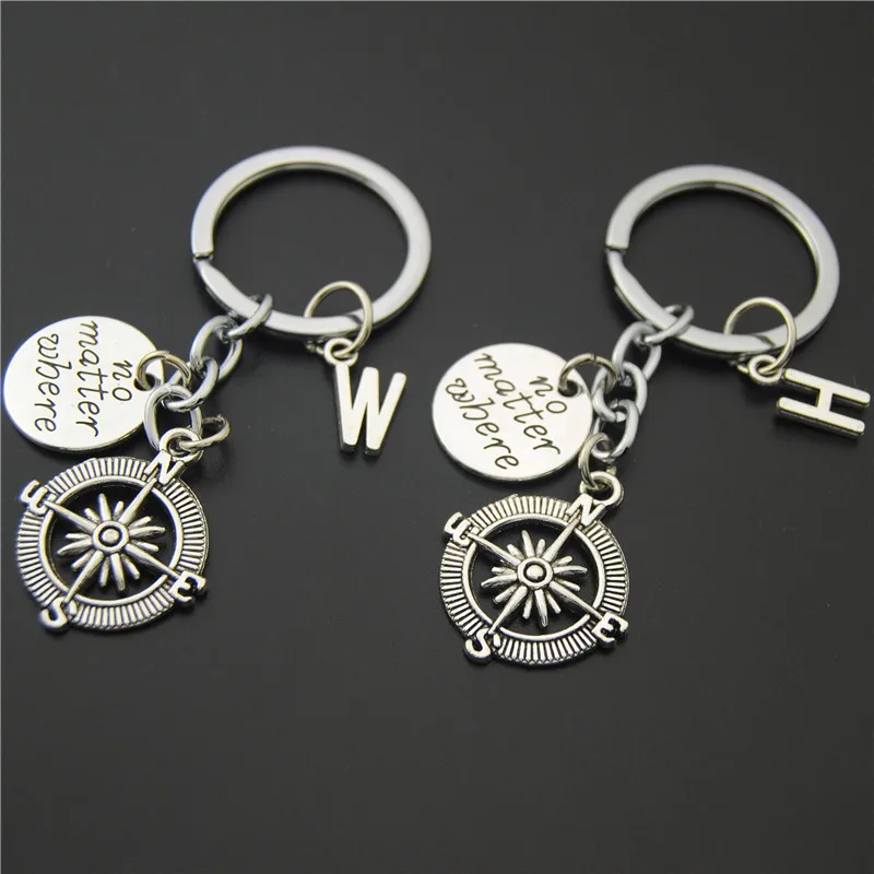 1PC Compass Key Chain No Matter Where Pendant Letter Key Ring For Friendship Travel Jewelry You Can Choose The Letter E882