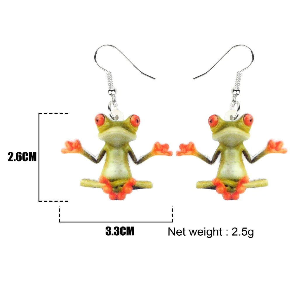 Bonsny Acrylic Cute Meditation Frog Earrings Dangle Drop Cartoon Animal Jewelry For Women Girls Teens Gift Wholesale Accessories