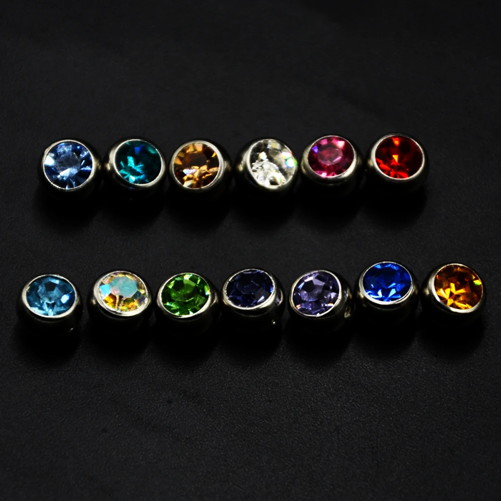 12Pcs 3mm,5mm,8mm 16g/14g Crystal CZ Stone Ball Piercing Accessories for Labret Nose Tragus Cartalige Lip Ring