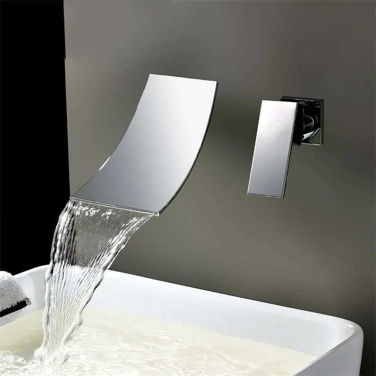 

MAIDEER--Wall Mount luxury Bathroom Faucet Waterfall Lavatory Sink Faucet Single Handle with Extra Wide Fallingwater Spout-3308