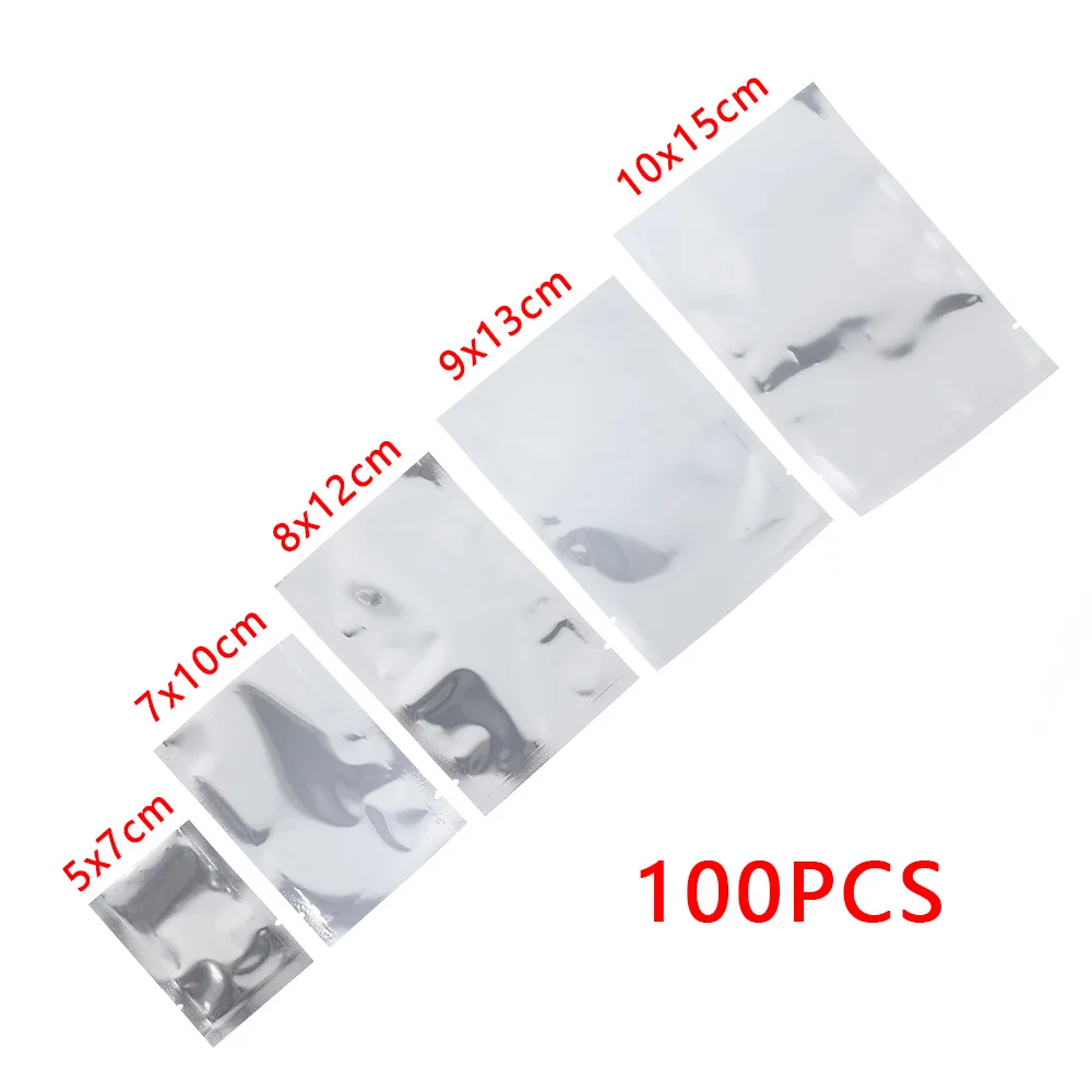 100PCS Waterproof Aluminium Foil Bags Heat Seal Bag Storage Pouches Food Grade Saran Wrap Vacuum Sealer Kitchen Supplies