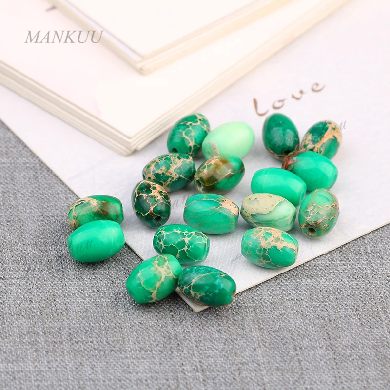 Natural Stone Green Rice Beads Sea Sediment Jaspers Imperial Beads DIY Jewelry Finding Accessories for Necklace Bracelet Making