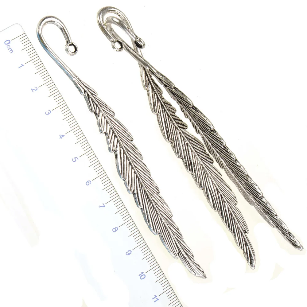 Bookmarks Stationery Office Suppliers Accessories For Handicrafts DIY Charms Large Curve Silver Feather Jewelry Components  5pcs