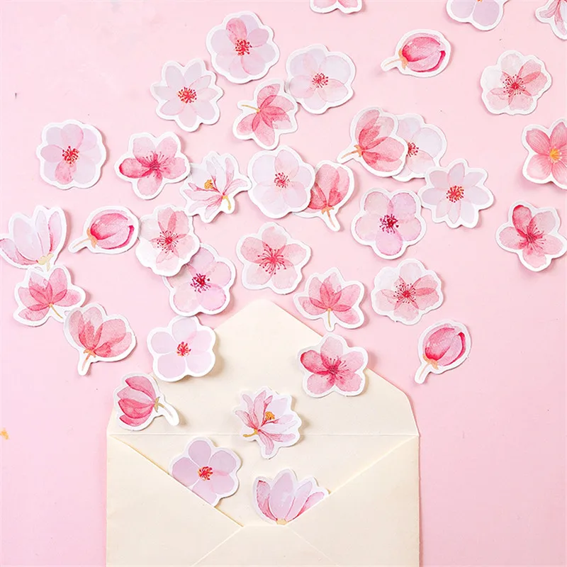 45Pcs/pack Cherry Blossoms Sakura Decorative Stickers Adhesive Stickers DIY Decoration Diary Stationery Stickers Children Gift