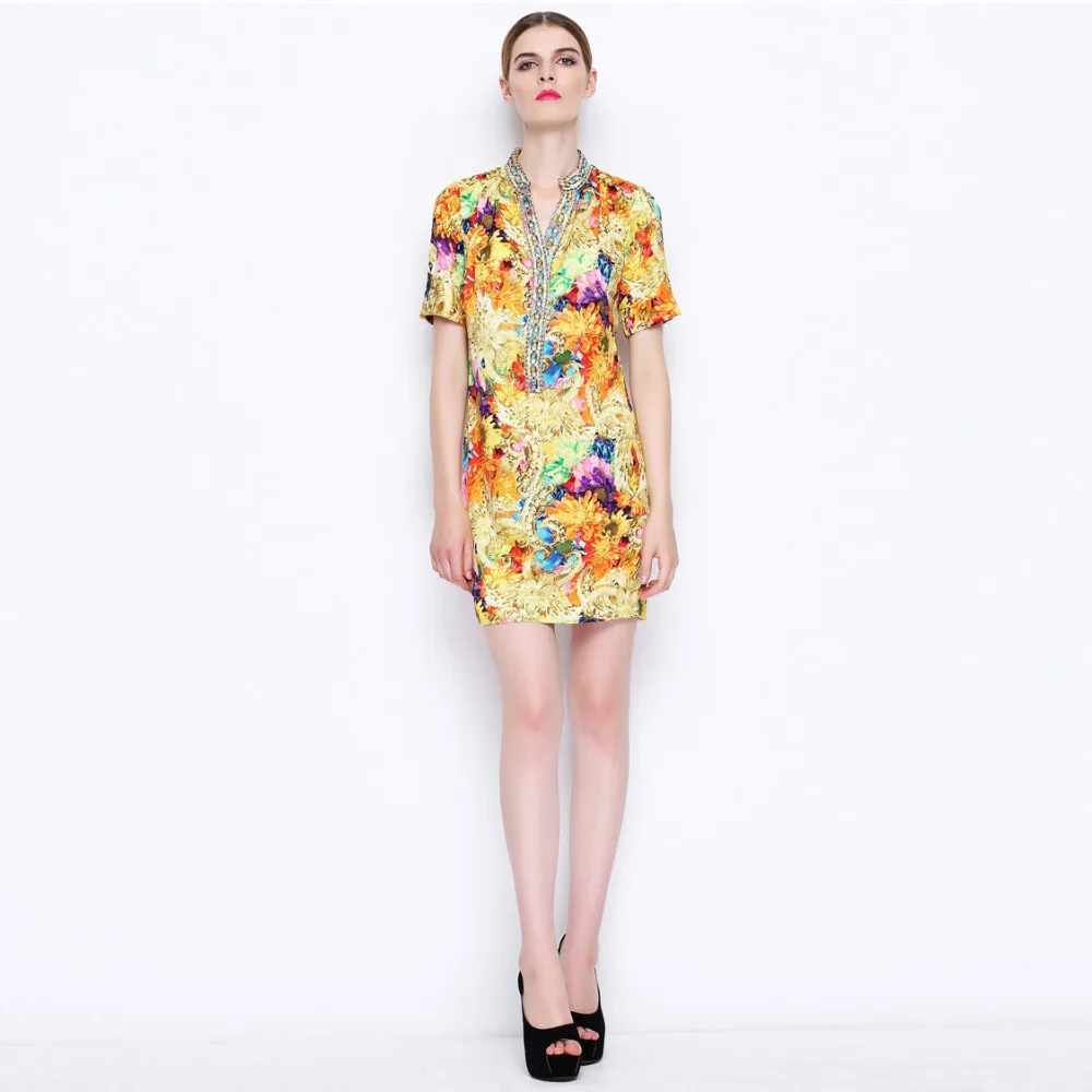 

Silk Dress-1894/Flower Embroidery New Fashion Cute Style/Spring & Summer Dress/New Desigual