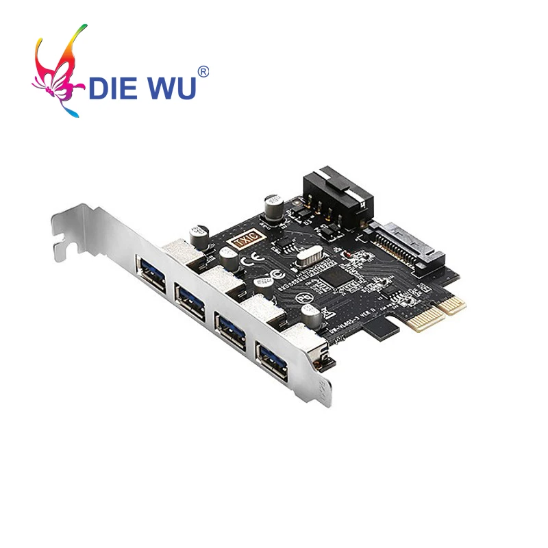 

5Gbps 4 Ports USB 3.0 Riser card PCIe Expansion card with 4 Pin or SATA 15 Pin power supply