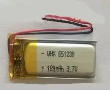 2pcs/lot 3.7v 651230 601230 180mAh polymer lithium battery li-po rechargeable battery