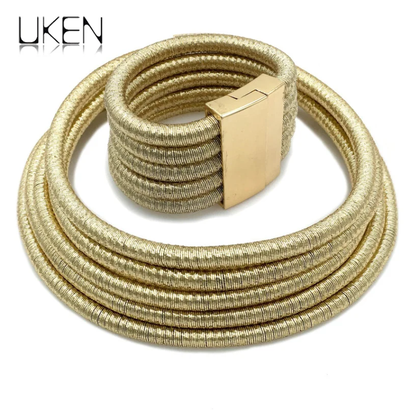 UKEN Fashion Jewelry Sets Women Bohemia Layered Choker Necklace Bracelet Sets Statement jewellery Bijoux femme Chunky Collar