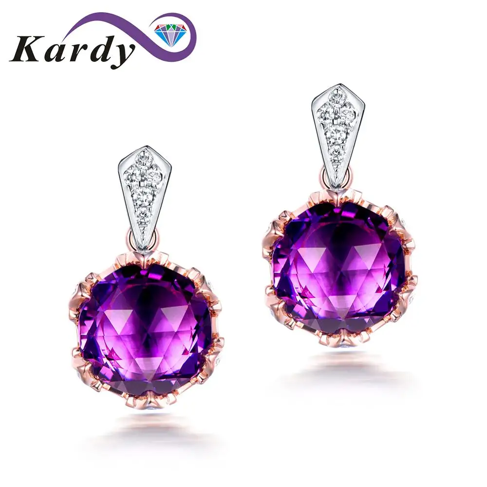 

Fine Jewelry Design Dangle Drop 14K Multi Tone Gold Purple Amethyst Gemstone Diamond Promise Engagement Earrings Sets