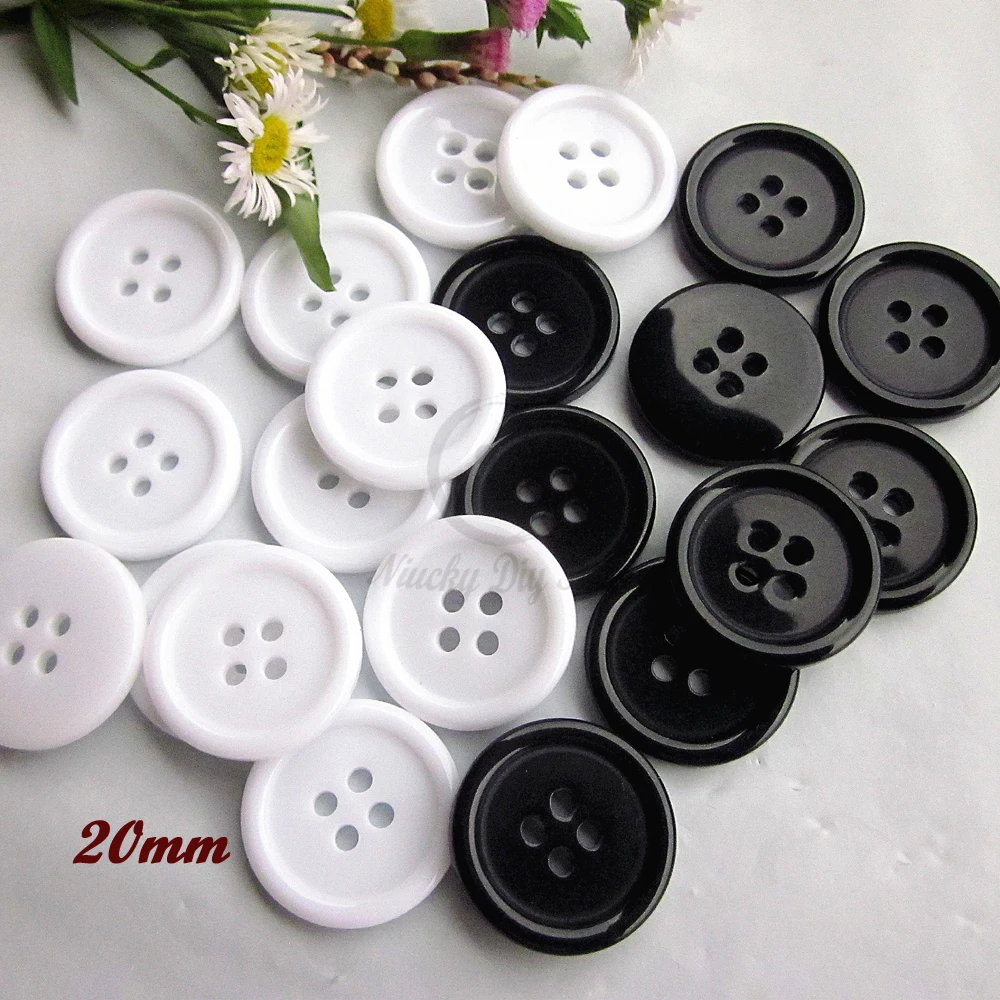 Botones de costura de borde fino para ropa, accesorios básicos de buena calidad, 50 piezas, 20mm-15mm, 4 agujeros, negro/blanco