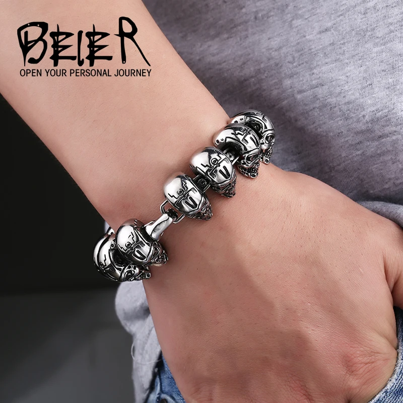 Beier 316L Stainless Steel bracelet punk skull Bracelet For Biker Man Unique Design Jewelry Bracelet For Boy LLBC8-011