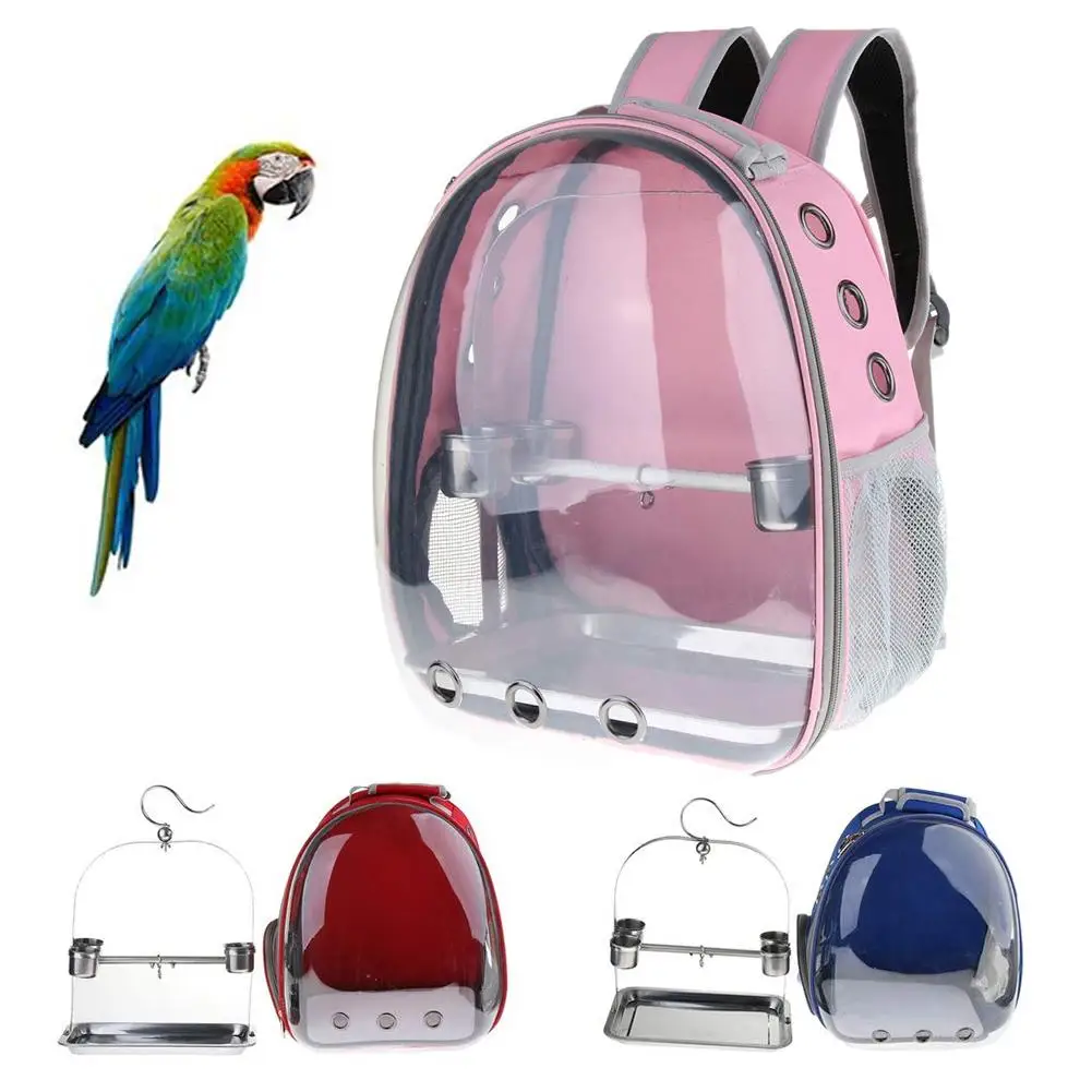 

Outdoor Stainless Steel Pet Travel Zipper Closure Backpack Transparent Hollow Holes Cage Parrot Waterproof Birds Carrier