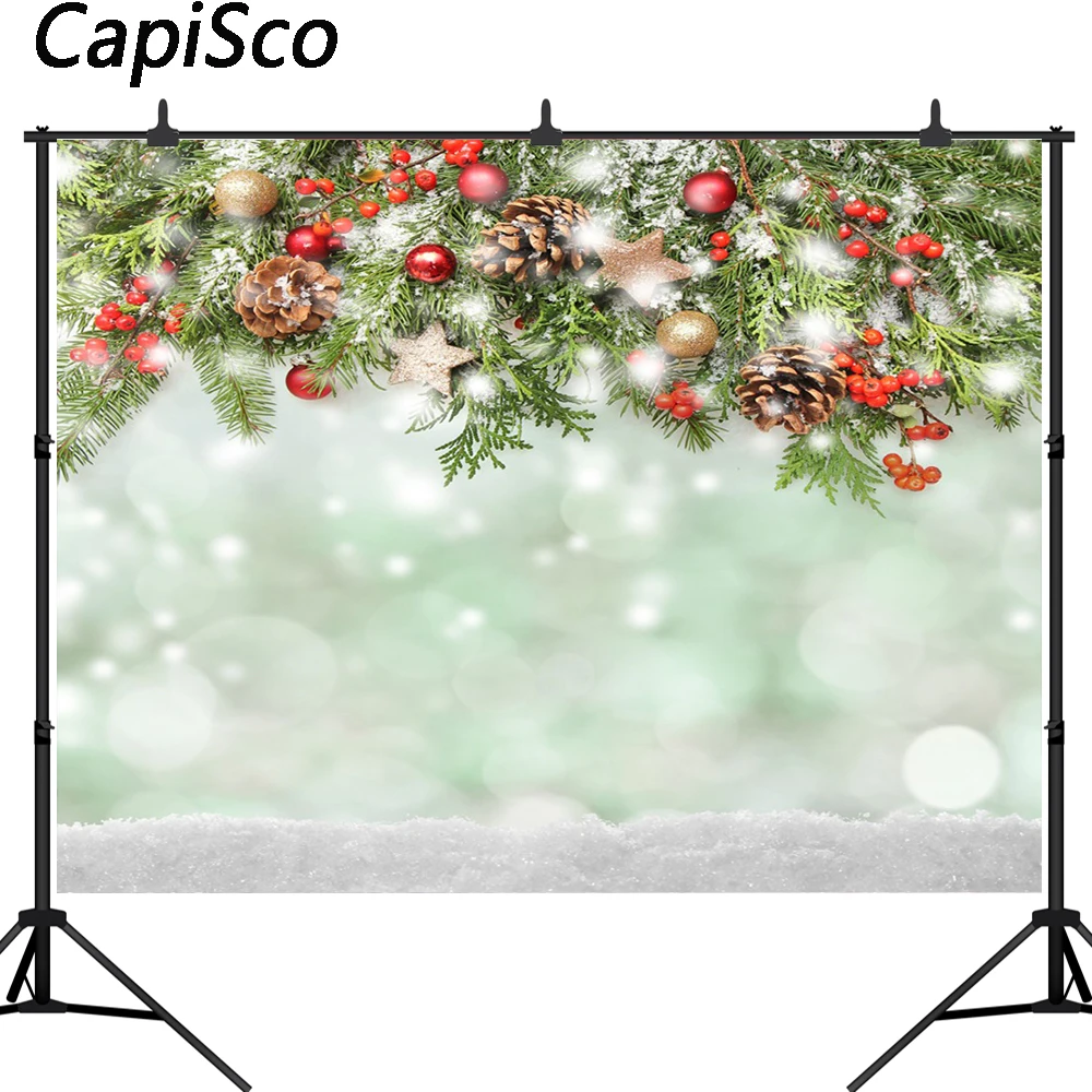 

Capisco Christmas Pine branch snow Wooden Boards Photography Backgrounds New Year Home Decoration Backdrops For Photo Studio