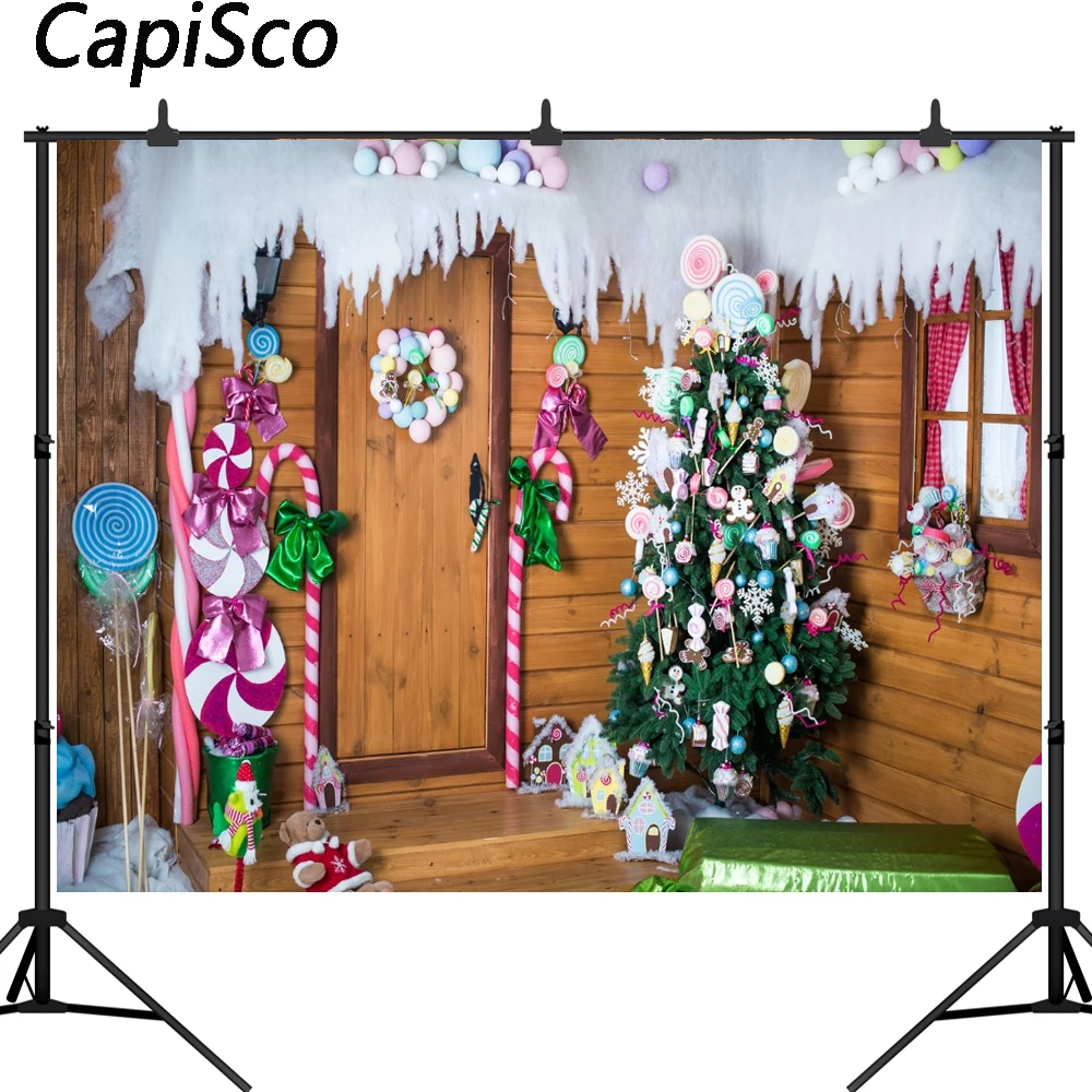 

Capisco Christmas tree photography backdrop snow lollipop wood floor photo studio photobooth photocall fantasy background