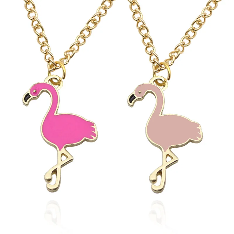 Creative Flamingo Dripping Oil Necklace Fancy Cute Love Pendent Necklace Drip Oil Souvenir Star Choker Women Jewelry girls gift