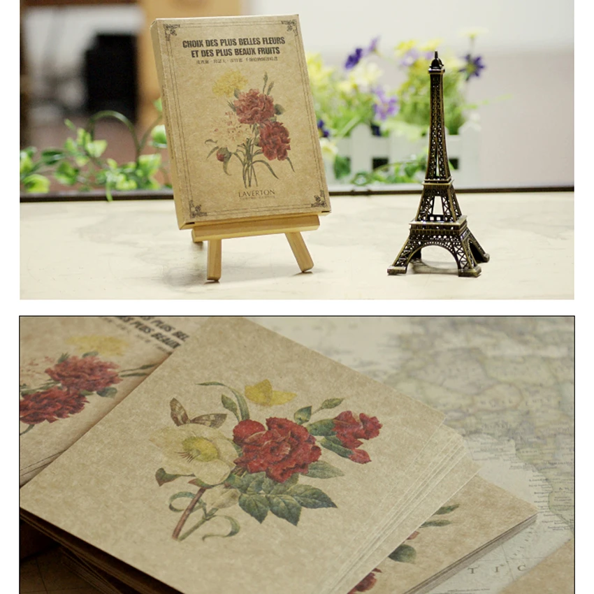 24 PCS/Set Famous Painter Postcard Series Set Botanical Illustration Postcard Retro Kraft Paper Greeting Cards Message Card