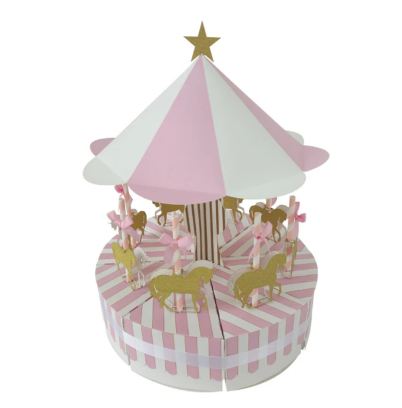 10 sets Chocolate Box Candy Boxes Creative Pink Blue Fairy Tale Carousel Gift Box Party Wedding Favors