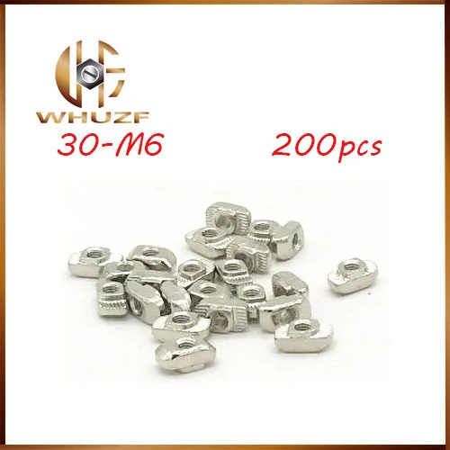 200PCS M6 Hammer 30-M6 Nut Aluminum Connector T Fastener Sliding Nut Nickel Plated Carbon Steel for 3030 Aluminum Profile