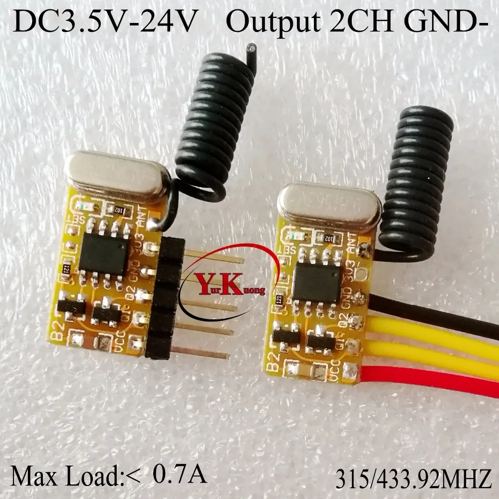 Decoding Receiver Module 2CH Mini Remote Control Switch 3.7v4.2v4.5v6v7.4v9v12v Output 2ch GND Low TTL 2CH onoff at thesame time