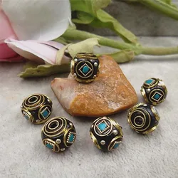 5pcs/lot Craft Handmade Copper Nepal Spacer Beads 12x13mm Ethnic Decoration Brass Charm Accessories DIY Jewelry Making Unisex