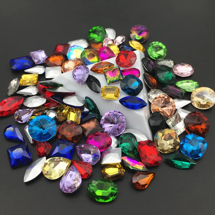 

50 шт., разные цвета, формы, стеклянный кристалл, необычный камень, овальный, квадратный, Rivoli... Бусины для изготовления ювелирных изделий