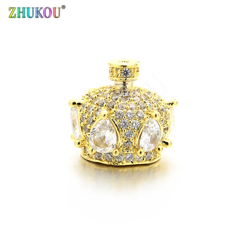 12*11mm High Quality Brass Cubic Zirconia Crown Tassel Caps  Diy Jewelry Findings Accessories, Hole: 0.5mm, Model:VM25