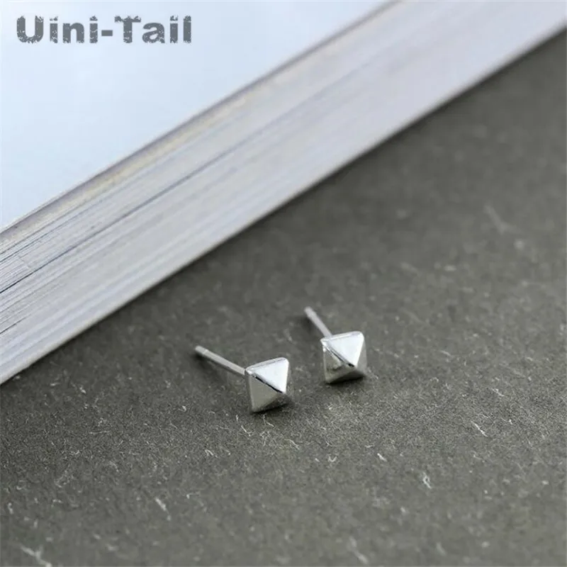 Uini-Tail hot new 925 Tibetan silver small pyramid earrings silver geometric simple fashion casual jewelry anti-allergic ED102