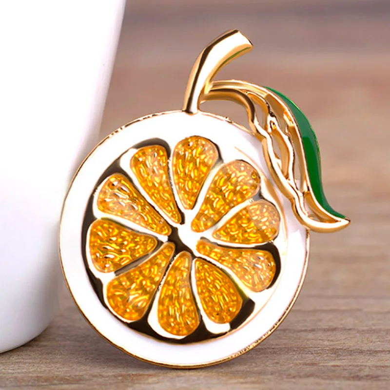 

12pcs/lot cheap Orange Harajuku Lemon Shape Brooches Corsage Fashion Women Enamel Pin Brooch Hats Accessories Broaches Bijoux