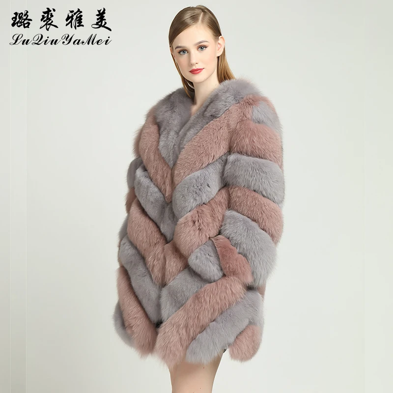 Women\'s Fur Coats Real Fox Long Sleeve Vest for Female Russian Luxury Medium Length Warm 2020 New Genuine Fur Jackets Winter