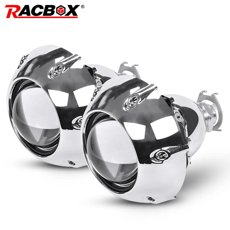 RACBOX 2Pcs 2.5 Inch Universal Bi Xenon HID Projector Lens For GTl Silver Shrouds H4 H7 Motorcycle Car Headlight Projector lens