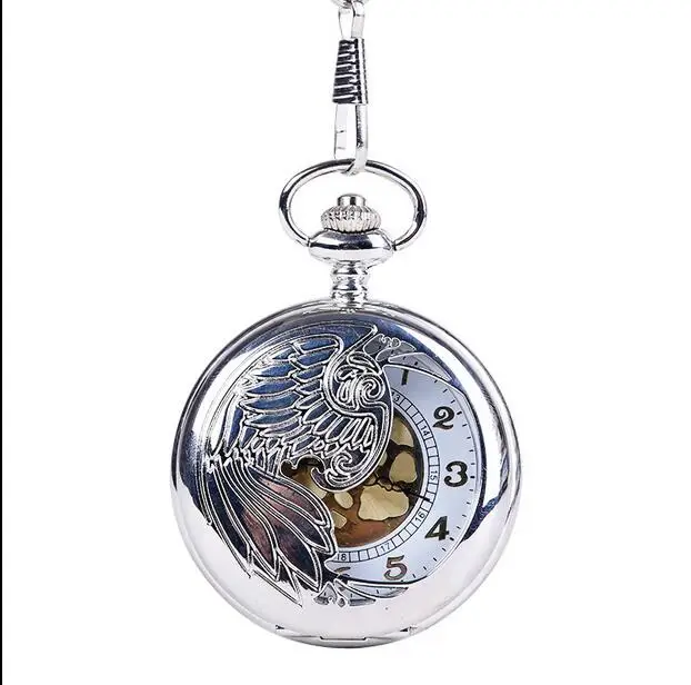 

Fashion Phoenix Wing Hollow Silver Case Men and women watch gift pocket watch PPO5688