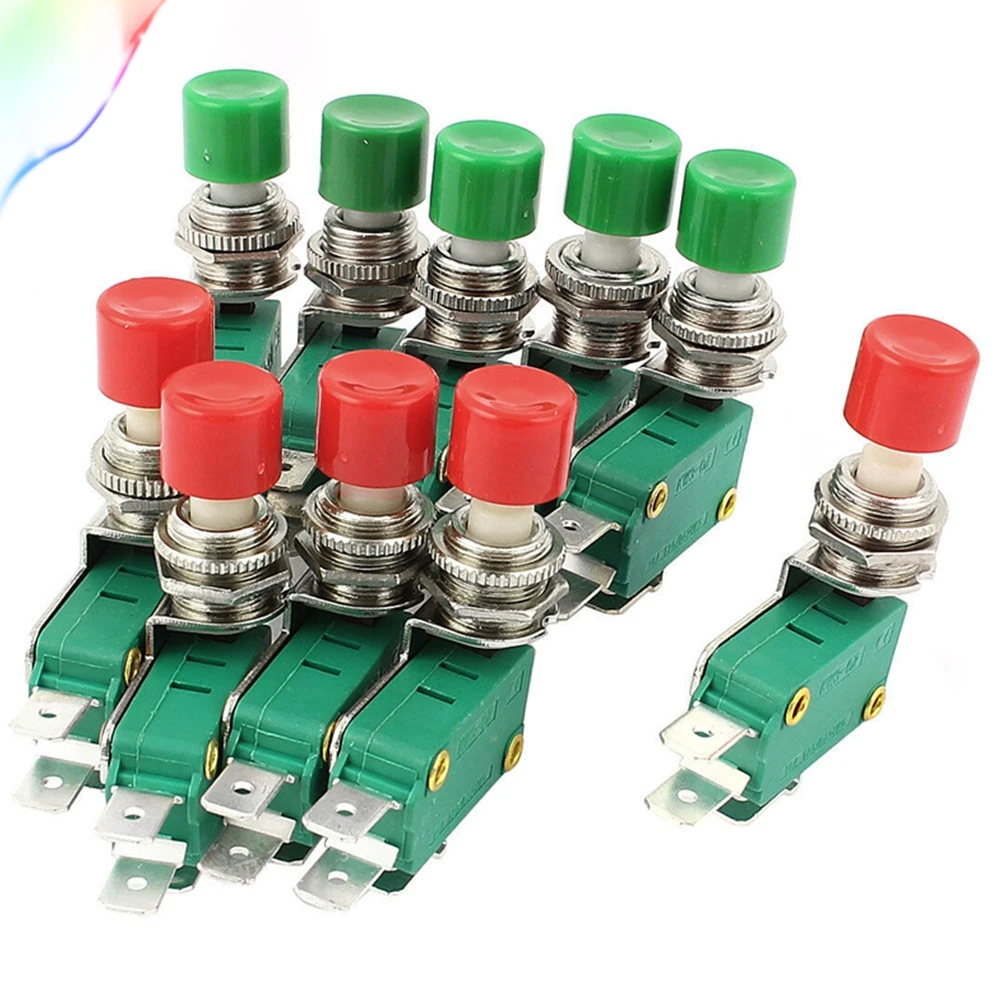 10pcs SPDT Momentary Red + Green Button Actuator Mini Switch 16A 125V/250V AC