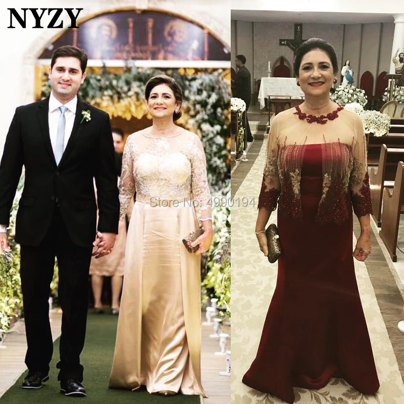 NYZY M174 Wedding Guest Wear Formal Dress Women Elegant 2 Piece Burgundy Mother of the Bride Dresses Long Bolero Outfits