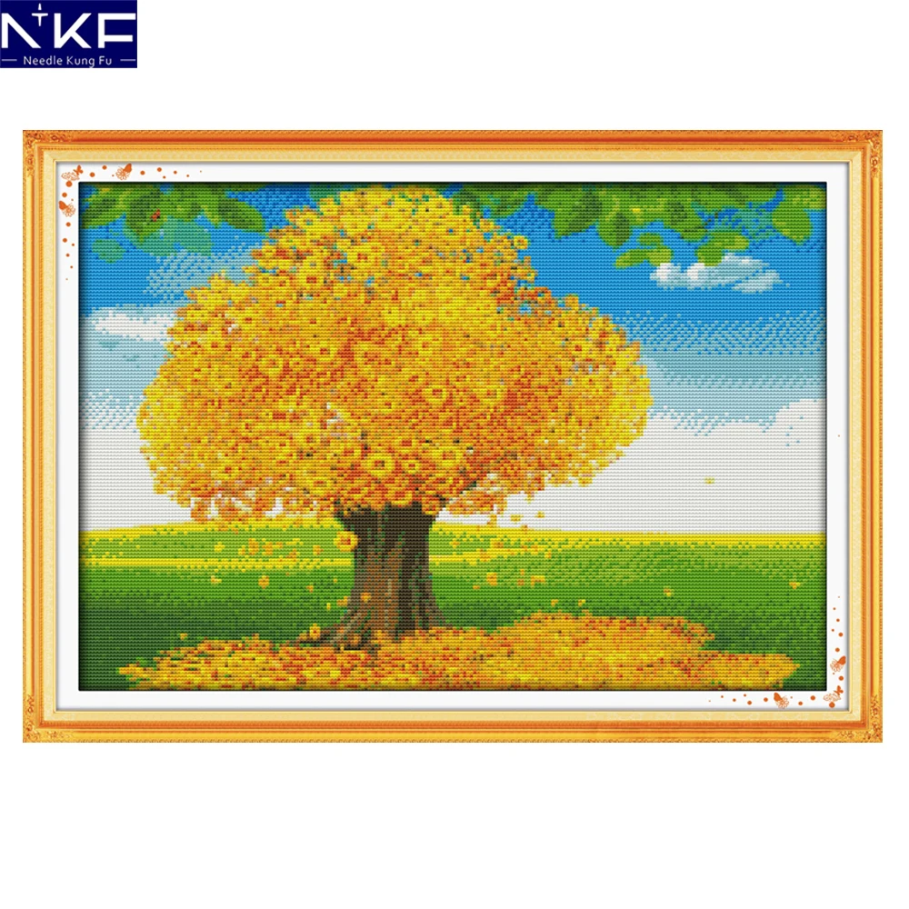 NKF Money tree scenery style embroidery kits modern designs Christmas cross stitch charts for home decoration