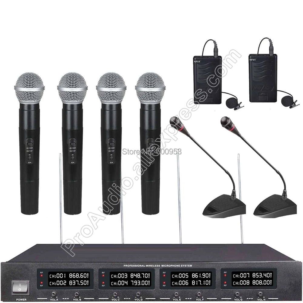 MICWL U2048 New Wireless Digital Gooseneck Conference Handheld Lavalier Microphone System Radio 8 Channel Design