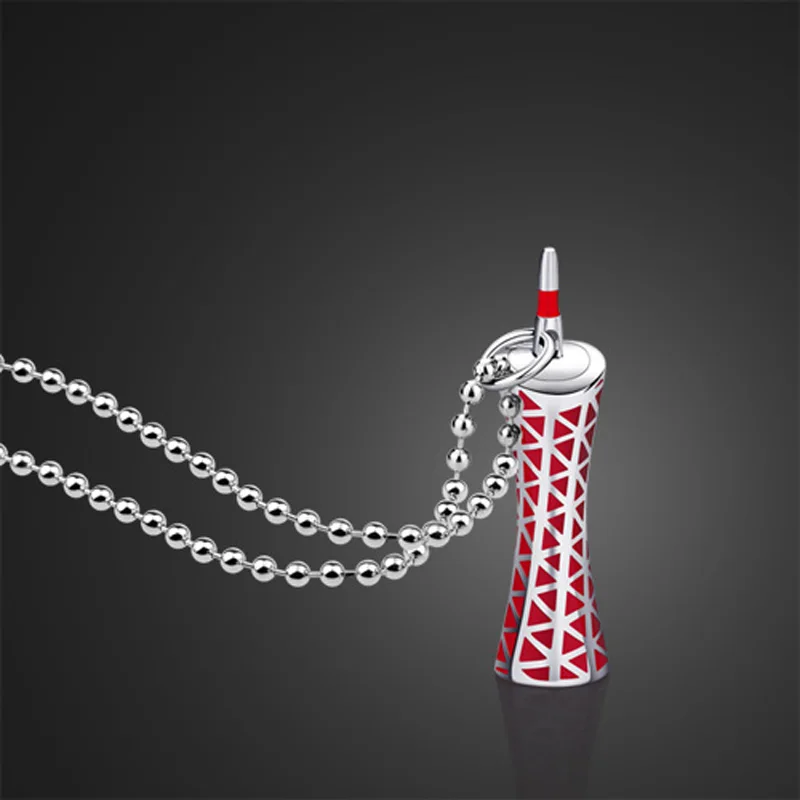 

Neutral Classic 925 Sterling Silver Necklace Guangzhou Tower Pendant Design Monument Solid Silver Necklace Landmark Building