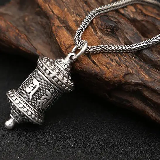 

NEW 100% 990 Silver Tibetan Sanskrit Gau Pendant Necklace Pure Silver Buddhist Sanskrit Six Words Proverb Pendant Necklace