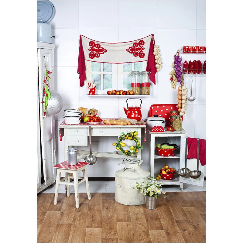 Allenjoy rural kitchen photography backdrop tool red polka dots background photocall decor for photo studio custom fabric