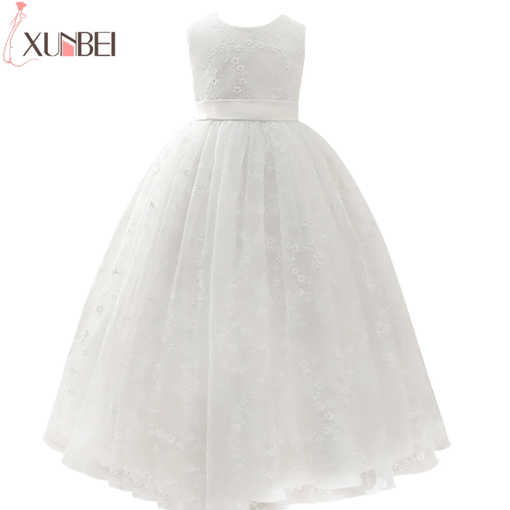 3-12 Jaar Baljurk Lace Bloem Meisje Jurken Knielange Borduren Bloemen O-hals Wedding Party Kostuum Kids kleding Casual