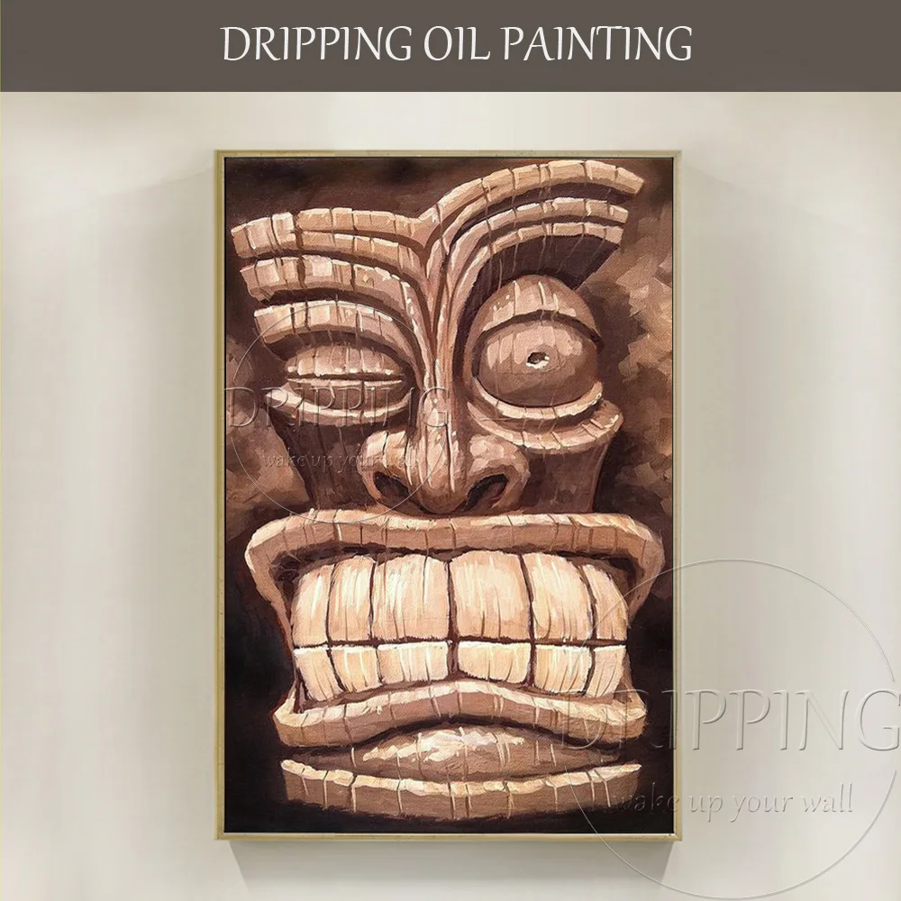 Free Shipping Artist Handmade High Quality Funny Freaky Tiki Man Oil Painting Hand-painted Funny Figure Freaky Tiki Man Painting