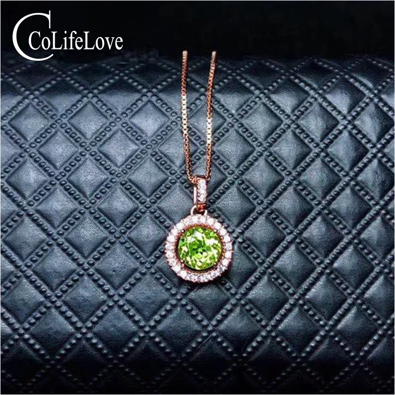 Fashion 925 silver peridot pendant 6 mm natural peridot silver pendant steriling silver peridot jewelry birthday gift