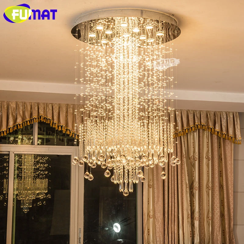 

FUMAT New Style Crystal Stairway Ceiling Lamps Modern Villa Chandelier Lighting GU10 LED Luxury Hanging Light Fixture Lamp Mall