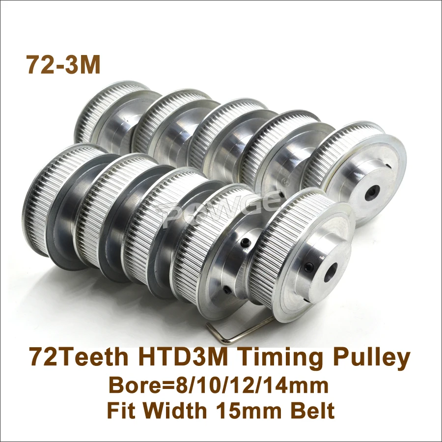 POWGE 72 Teeth 3M Timing Pulley Bore 8/10/12/14mm Fit W=15mm 3M Synchronous Belt CNC Engraving Machine 72T 72Teeth 3M Pulley