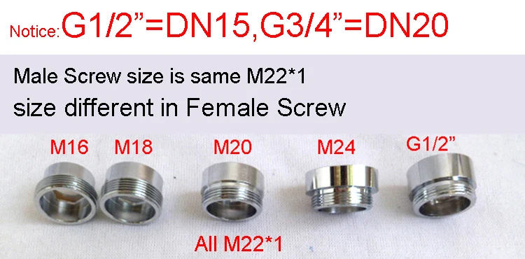 1pc Chrome Robinet En Laiton Adaptateur Homme Mâle Femme M22 M24 G1 / 2 "3/4" Raccords De Tuyaux Accessoires De Purificateur D'eau M16 18 20 28 (Size