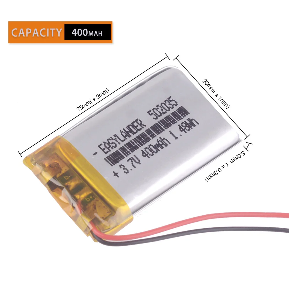 502035 3.7V 400mAh Rechargeable Lithium Li-ion Polymer Battery for mp3 toys DVR 502035PL Mini 0801 Ambarella A2S60