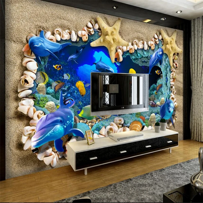 

wellyu Beach shells Starfish 3D TV background Wall painting Custom Large mural Environmental wallpaper papel de parede