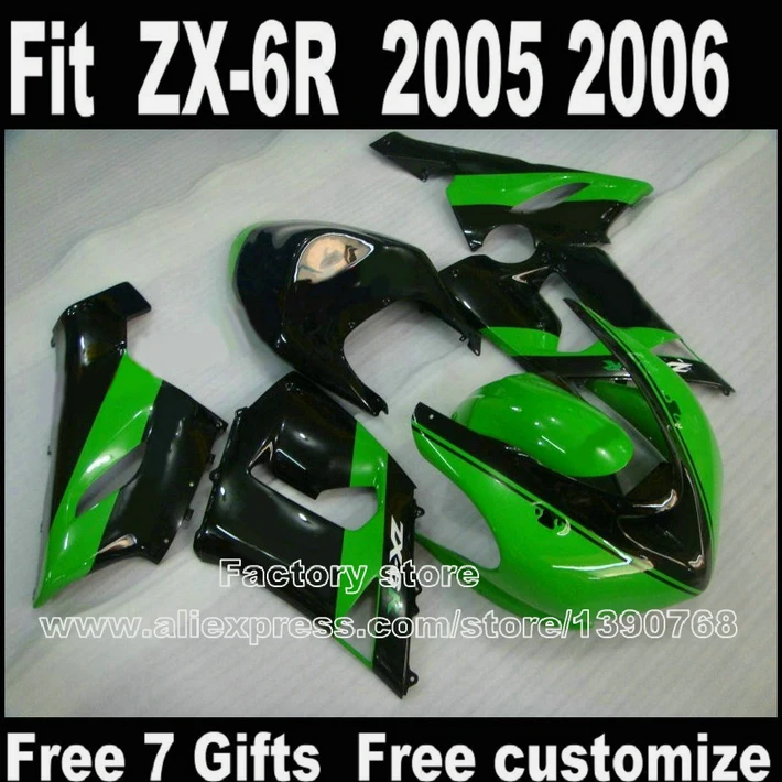 

High quality fairing kit for Kawasaki ZX6R 2005 2006 ZX-6R 05 06 Ninja 636 green black fairings bodywork set LK92