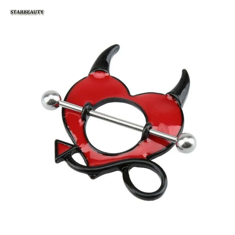 Unique 2 pcs/lot 16G Sexy Devil Nipple Piercing Cute Nipple Rings Black Red Oil Drop Body Piercing Jewelry Pircing Factory Price