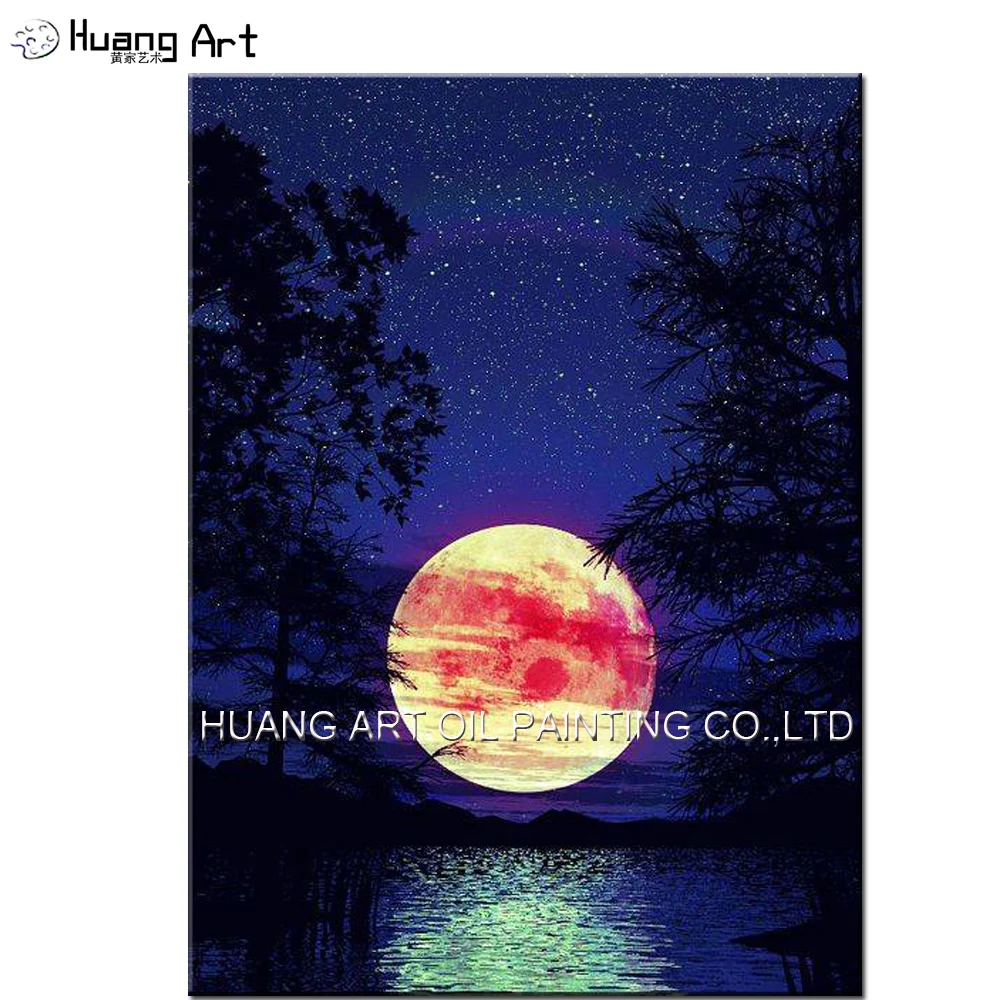 

Skills Artist Handmade Night View Oil Painting On Canvas Modern Beautiful Moon Painting Landscape for Living Room Wall Painting